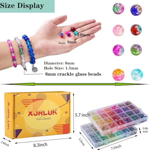 XJRLUK Glass Beads Bracelet Making Kit,1350PCS 48 Colors 8mm Crackle Glass Beads for Jewelry Making, Crystal Glass Round Beads Friendship Bracelet kit for DIY Crafts Gifts