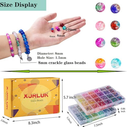XJRLUK Glass Beads Bracelet Making Kit,1350PCS 48 Colors 8mm Crackle Glass Beads for Jewelry Making, Crystal Glass Round Beads Friendship Bracelet kit for DIY Crafts Gifts