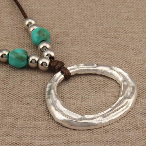 Boho Necklaces for Women Chunky Circle Necklace Bohemian Necklaces | Chunky Boho Necklace for Women Layered Boho Circle Leather Choker Necklace Long Vintage Necklaces Bohemian Jewlery Gifts - style: Bohemian Chunky Necklace