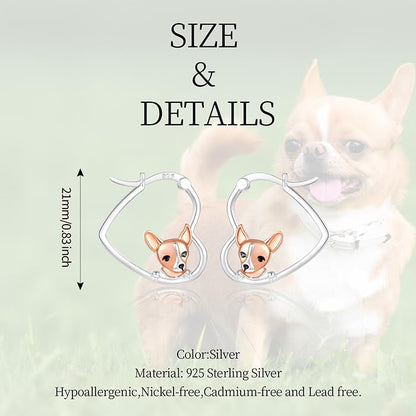 LES OSEWA Dog Animal Earrings Sterling Silver Animal Heart Hoop Dangle Earrings Cute Jewelry Gifts for Women - color: Chihuahua