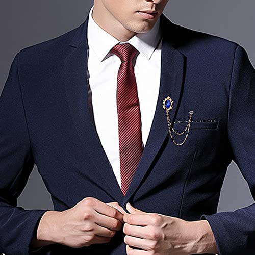 Men's Gem Brooch Lapel Pin Badge Hanging Chains Collar Brooches Pin for Career Suit Tuxedo of Shirts Tie Hat Scarf for Boyfriend Father Birthday - color: Red