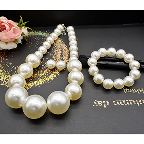 utop JNF Hand made Pearl Statement Necklace for Women Rhinestone Multilayer Crystal Necklaces Chunky Pearl Necklace Large Pearl Necklace and Earrings Set for Mother Mom's gift - color: white pearl necklace
