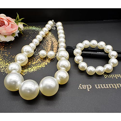 utop JNF Hand made Pearl Statement Necklace for Women Rhinestone Multilayer Crystal Necklaces Chunky Pearl Necklace Large Pearl Necklace and Earrings Set for Mother Mom's gift - color: white pearl necklace