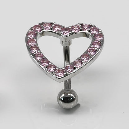 BSJ4U Nipple Ring and Belly Button Ring Set 14G Stainless Steel Sparkly Pink CZ Heart Bar Barbell Nipple Belly Piercing Body Jewelry - style: Lovely