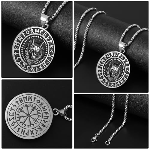 Stainless Steel Gothic Y2K Punk Rock Emo Biker Pendant Necklace | Cosplay Vintage Viking Alt Edgy Fashion Charm Necklace Jewelry for Men Women Active Daily Wear - style: Viking Wolf Head Medallion