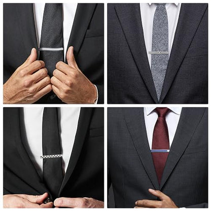 wynameleri Tie Pins for Men Silver Black 3 Pcs 10 PCS Short Tie Clip Set 2.3, 2.4 Inch Business Shirt Necktie Pinch for Men - color: T0310014