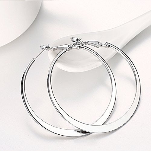 Gold Hoop Earrings,18K Gold Plated Rounded Hoops Earrings for Women - color: White-Flattened-2"