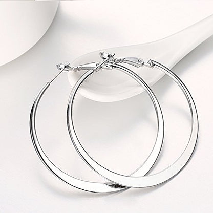 Gold Hoop Earrings,18K Gold Plated Rounded Hoops Earrings for Women - color: White-Flattened-2"
