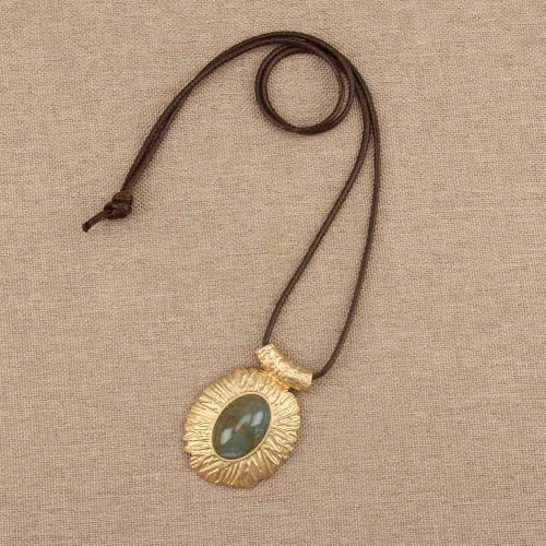 GelConnie Leather Necklace for Women Round Wooden Pendant Long Leather Choker Vintage Sweater Necklace Gold Chunky Boho Necklaces for Women - style: Large Stone Pendant Necklace