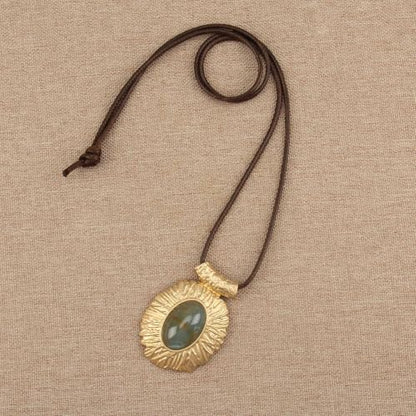 GelConnie Leather Necklace for Women Round Wooden Pendant Long Leather Choker Vintage Sweater Necklace Gold Chunky Boho Necklaces for Women - style: Large Stone Pendant Necklace