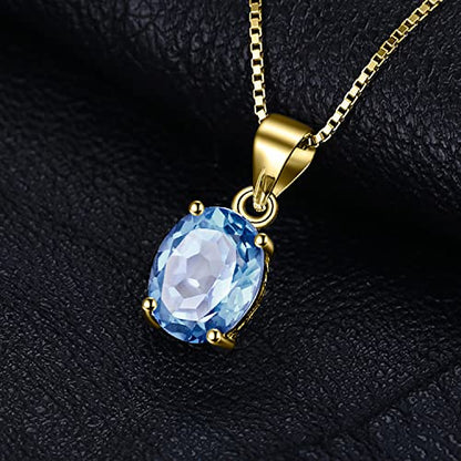 JewelryPalace Natural Gemstone Garnet Peridot Amethyst Citrine Blue Topaz Birthstone Solitaire Pendant Necklace Jewelry Set, 14k Gold Plated 925 Sterling Silver Necklaces for Women, 18 Inch Box chain - color: N-Yellow Gold Plated-Topaz