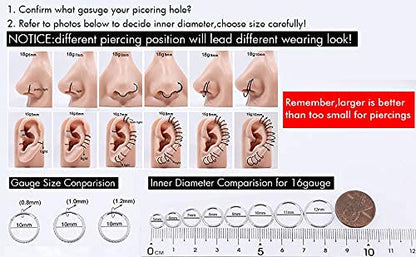 OUFER Gold Hinged Segment Earring Hoop 16G Stainless Steel with Cartilage Earrings Clear CZ Paved Tragus Helix Earrings Cartilage Earring Septum Nose Ring Hoop - color: 20G，10mm