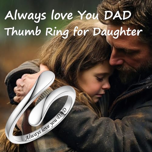 Fookduoduo 925 Sterling Silver Ring Inspirational Jewelry adjustable Wrap Open Rings for Women - style: Always Love You Dad