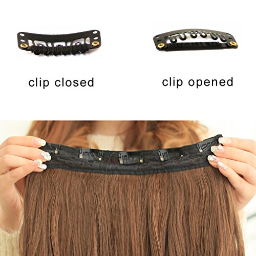 REECHO 18" 1-Pack 3/4 Full Head Curly Wavy Clips in on Synthetic Hair Extensions HE008 Hairpieces for Women 5 Clips 4.0 Oz per Piece - Black Brown - color: Black Brown, size: 18 Inch (Pack of 1)