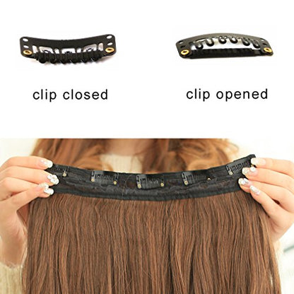 REECHO 18" 1-Pack 3/4 Full Head Curly Wavy Clips in on Synthetic Hair Extensions HE008 Hairpieces for Women 5 Clips 4.0 Oz per Piece - Black Brown - color: Black Brown, size: 18 Inch (Pack of 1)