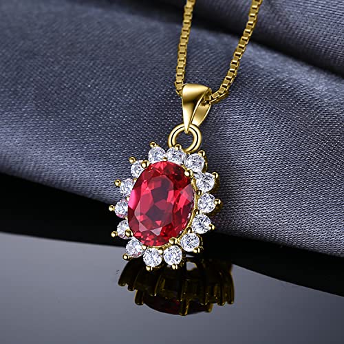 JewelryPalace Princess Diana Kate Middleton Natural Amethyst Citrine Garnet Peridot Topaz Created Ruby Sapphire Simulated Emerald Pendant Necklace for Women, 925 Sterling Silver Gemstone Jewelry Set - color: H-Yellow Gold Plated Brass-ruby