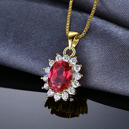 JewelryPalace Princess Diana Kate Middleton Natural Amethyst Citrine Garnet Peridot Topaz Created Ruby Sapphire Simulated Emerald Pendant Necklace for Women, 925 Sterling Silver Gemstone Jewelry Set - color: H-Yellow Gold Plated Brass-ruby