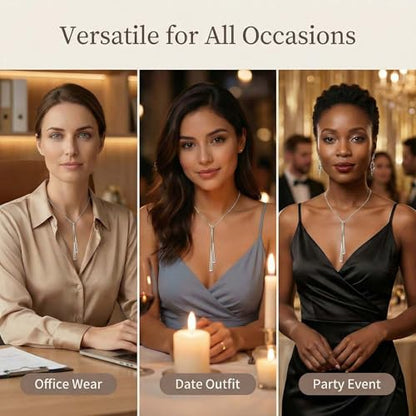 Lariat Gold Necklace for Women, Dainty Long Necklace Gold/Silver Plated Y-Shaped Pendant Necklace, Trendy Drop Necklaces Simple Gold Jewelry Gifts For Women - style: Triangle-Silver