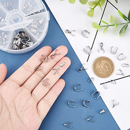 UNICRAFTALE 120pcs 6 Styles 304 Stainless Steel Pendant Pinch Bails Ice Pick Pinch Bails Clasp Dangle Charm Bead Pendant Jewelry Finding Connector Bail for Jewelry Making 7-10mm Long - color: Stainless Steel Color- 6 Styles