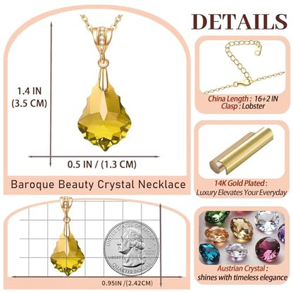 EVEVIC Teardrop Austrian Crystal Charm Pendant Necklace for Women | 14K Gold Plated,Adjustable Chain Fit,Elegant Teardrop Crystal,Gift Box Included,Perfect for Daily Wear and Special Events - color: Yellow