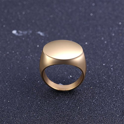 HIJONES Mens Stainless Steel Signet Ring Matte Brushed Square | Simple Statement ,Wedding Band,Polished Round - color: 22mm-Gold