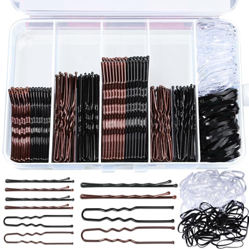 Teenitor 300pcs Bobby Pins Hair Pins, 100 Hair Pins 100 Bobby Pins Brown Hair Black for Women 100 Hair Bands 2inch 2.36inch 2.75inch Brown Black - color: Brown/Black