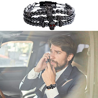 Mens Bracelet Beaded Bracelets Micro Pave Zircon Bracelets for Men Women Bracelets for Men Stainless Steel Cuff Bangle - color: J-black