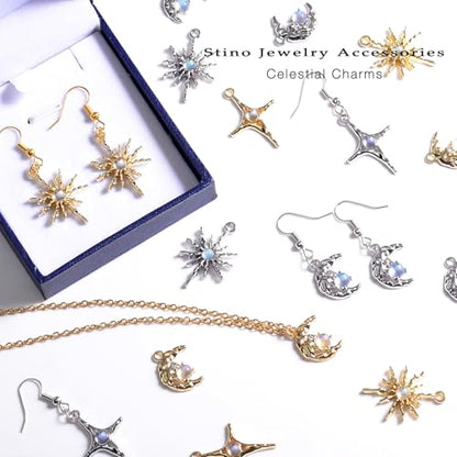 stino Jewelry Celestial Charms Set, Moon Star Sun Pendants | 48/56 Pcs, Silver & Gold Plated, DIY Jewelry Making Accessories - style: Baroque