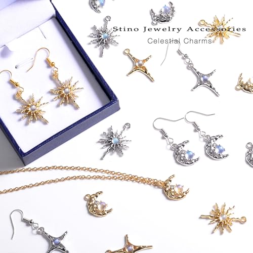 stino Jewelry Celestial Charms Set, Moon Star Sun Pendants | 48/56 Pcs, Silver & Gold Plated, DIY Jewelry Making Accessories - style: Baroque
