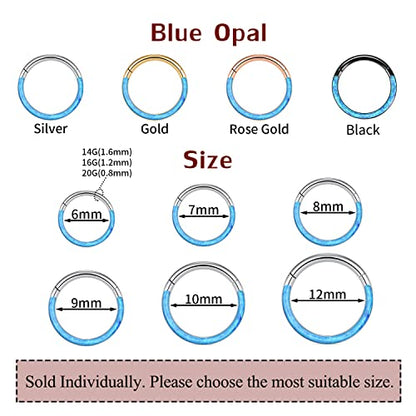 GAGABODY Septum Ring 16 Gauge Earrings Daith Jewelry Surgical Steel Hinged Nose Rings Nose Hoop Cartlidge Earring Hoop Helix Rook Piercing Jewelry - color: Style2:1pc Silver+Blue Opal Single Hoop