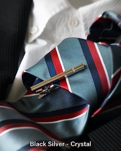 [TAVARAT] Tie Clip Tie Clips for Men Black Silver Tie Bar Tie Pin Tps-032 - style: black silver crystal