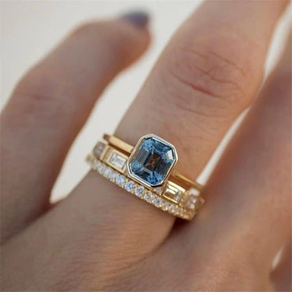 Metmejiao Gold Birthstone Rings for Women 14k Gold Plated Stacking Cubic Zirconia Thumb Ring Set of 3 Dainty Statement Band Engagement Rings Blue Sapphire Women's Bridal Rings 9 - size: 9