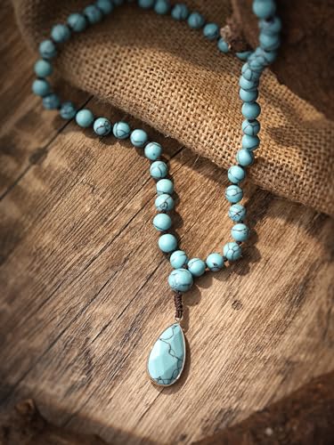 MINACHI Created Turquoise Long Necklace, Irregular Shape Beads, Bohemian Vintage Ethnic Style Jewelry for Women - style: Necklace L10-038