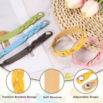 MECCANIXITY 5 Pcs Plain Leather Bracelets Double-Braided Leather Snap Bracelets Adjustable Blank Wrist Cuffs DIY Craft Wristbands for Men Women Jewelry Making, Mixed Colors