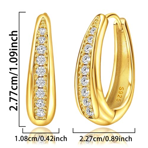 Hoop Earrings for Women Chunky Huggie Hoop Earrings Gold Sterling Silver Cz Oval Hoop Earrings Lightweight Chunky Thick Hoops Dainty Hypoallergenic Jewelry for Mom Wife Birthday Party Gifts - color: Gold