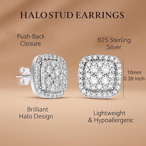 LeCalla 925 Sterling Silver Cubic Zirconia Stud Earrings for Women | Classic CZ Silver Earrings Jewelry | Birthday Anniversary Valentine’s Day Gift for Her, Wife, Mom - color: Cushion Shaped Cubic Zirconia