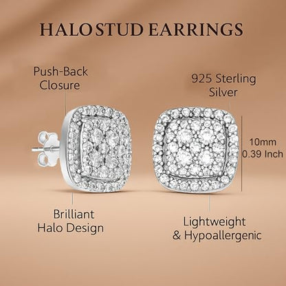 LeCalla 925 Sterling Silver Cubic Zirconia Stud Earrings for Women | Classic CZ Silver Earrings Jewelry | Birthday Anniversary Valentine’s Day Gift for Her, Wife, Mom - color: Cushion Shaped Cubic Zirconia