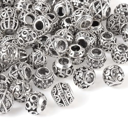 Craftdady 66Pcs Large Hole Rondelle Spacer Beads Alloy European Beads 11 Style Tibetan Antique Silver Spacer Beads Western Beads for Crafts Jewelry Making - color: Antique Silver-12 Styles, Rondelle