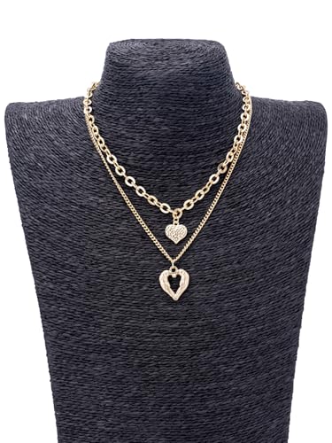 Angel Wings Loving Heart 14K Gold Plated Necklace Personality Hollow Heart Pendant Double-Deck Two Lobster Clasp Adjustable Extender - style: 14 Gold Angel Wings+Loving Heart