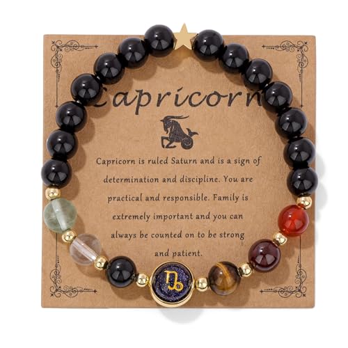 Zodiac Bracelets for Women 12 Constellations Healing Crystal Stone Beads Bracelet Birthday Zodiac Gifts Horoscope Spiritual Bracelet - color: Capricorn