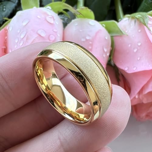 TUTISS 6mm 8mm Black/Gold/Rose Gold/White Tungsten Rings for Men Women Fashion Engagement Wedding Bands Sandblasted Finish I Love You Engraved Comfort Fit - color: 8mm Gold Tungsten I Love You