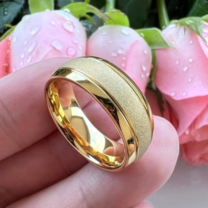 TUTISS 6mm 8mm Black/Gold/Rose Gold/White Tungsten Rings for Men Women Fashion Engagement Wedding Bands Sandblasted Finish I Love You Engraved Comfort Fit - color: 8mm Gold Tungsten I Love You