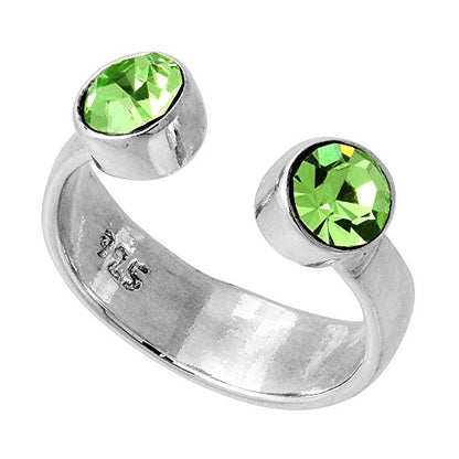 Sterling Silver Birthstone Colors Crystal Toe Ring for Women Open Top Midi Ring Knuckle Ring Adjustable sizes 2 to 4 - style: Peridot Green