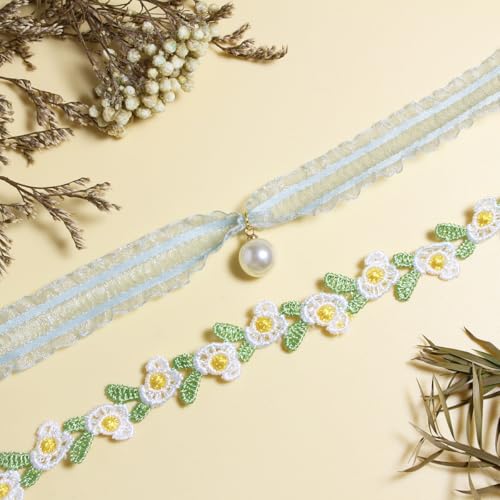 Nova&Aria Chokers Set For Women Heart Choker Necklaces Flower Pendant Velvet Cute Pink Turquoise Blue White Black Choker Necklace Christmas Colorful Lace Chokers - color: Green-C