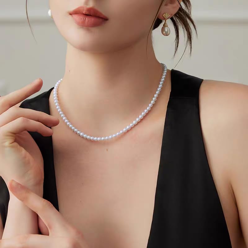 White Genuine Freshwater Cultured Pearl Necklace For Women And Men | Full Sizes from 3mm to 14mm Freshwater Pearls, AAA Grade & Above, A Love Gift Choice For Anniversaries And Birthdays - size: 4-5mm 18+2in