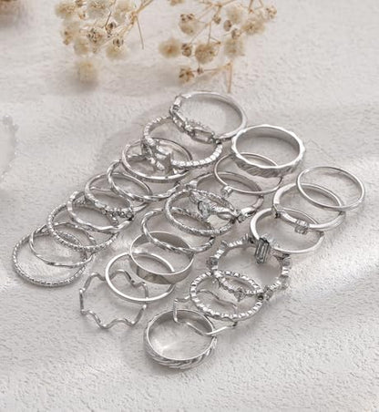 iF YOU 25 Pcs Gold Stackable Ring Set for Women, Chunky Knuckle Finger Midi Rings, Silver Simple Stacking Cute Rings Pack Trendy Stuff Jewelry Gift - style: 24 Silver thin rings