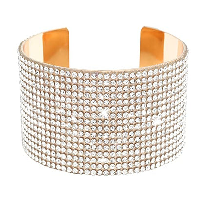 Rhinestone Bracelet Crystal Arm Cuff Bangle Bracelets for Women Adjustable | Open Cuff, Wide Arm Bangle, Stretchable, Hypoallergenic, Bridal Jewelry, for Prom Cocktail Party Wedding Dating - color: Gold