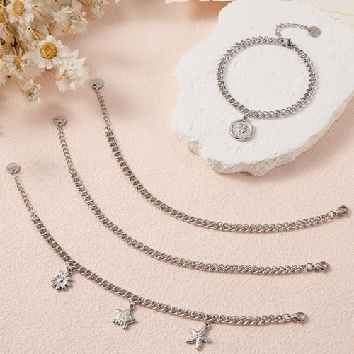 UMAOKANG 10pcs Stainless Steel Curb Chain Bracelets for Jewelry Making | Stainless Steel Link Chains Bracelet Bulk Charm Adjustable Twisted Hand Chain - color: 10pcs Curb Steel