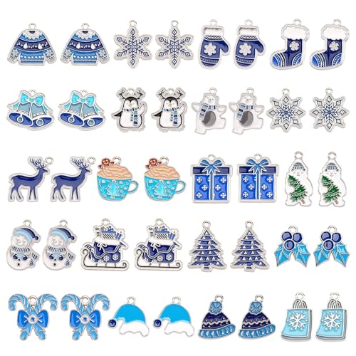 MARFOREVER 40Pcs/20 Pairs Winter Charms Christmas Charms for Jewelry Making | Snowflake Pendants, Snowman Polar Bear Penguin Enamel Charms, Gifts Accessories, Bracelet Necklace Earrings Making - style: Winter