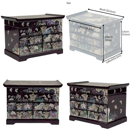 February Mountain Mother of Pearl Jewelry Box – Elegant Korean Jewelry Organizer with Velvet Lining, Unique Christmas Gift for Women, Mom, and Grandma, Decorative Keepsake Box for Rings and Treasures - style: Crane and Pine Tree - Purple